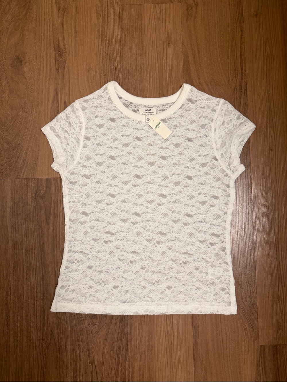 Aerie NWT White Lace Short-Sleeve Top